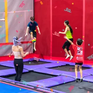 Children jumping on trampolines during a Flipz Academy birthday party celebration Gold Coast
